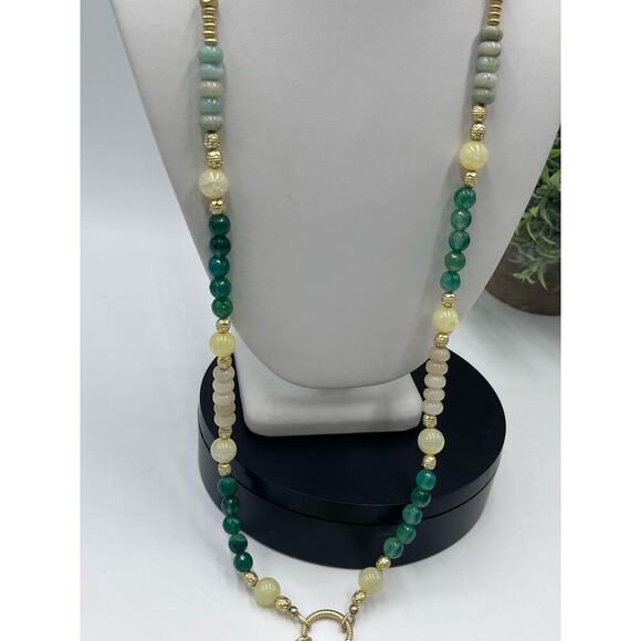 Chicos Green Collection agate, jade amazonite Goldtone Long
Tassel Necklace New - Picture 7 of 16
